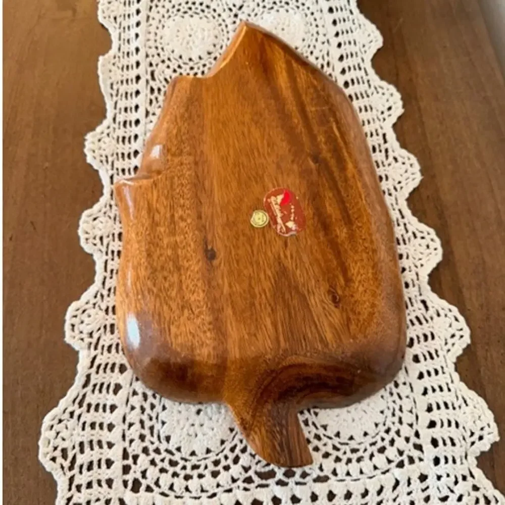Vintage Aloha Wood Leaf Tray Monkey Pod Bowl 14” Hawaii Philippines